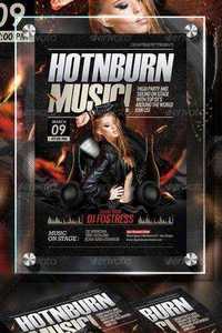 GraphicRiver Hot And Burn Music Flyer + Facebook Cover 6964288