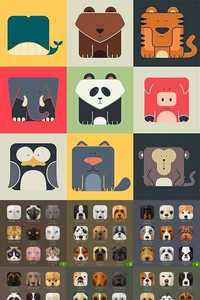 Icons with animal faces for app