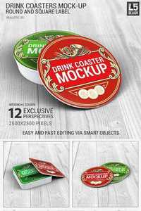 GraphicRiver - Drink Coasters Round and Square Label Mock-Up 11626189