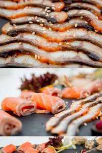 Salmon and smoked eel. Assorted. Restaurant