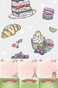 Cup of Coffee, Croissants & Fruits with Seamless Backgrounds