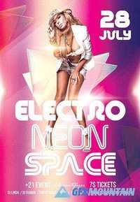 Electro Neon Space Flyer PSD Template + Facebook Cover
