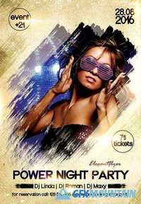 Power Night Party Flyer PSD Template + Facebook Cover