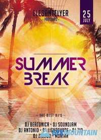 Summer Break Party Flyer PSD Template + Facebook Cover