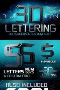 Blue Neon + Blue Neon 2 + Yellow Neon - 3D Lettering + Font Bundle