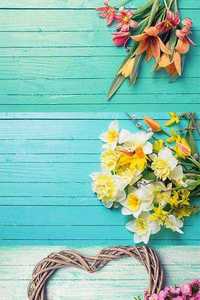 Flowers on Wooden Background