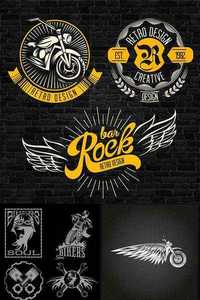 Grunge Biker Theme Labels Set