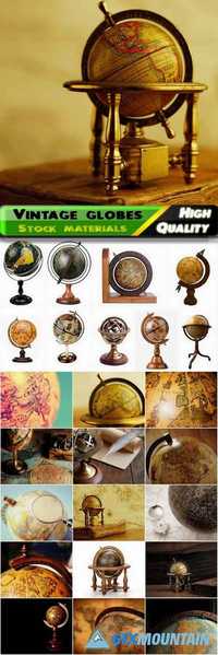 Old and vintage globes with world map Stock images