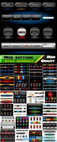 Metallic and glass icons, buttons and banners for website design in vector from stock