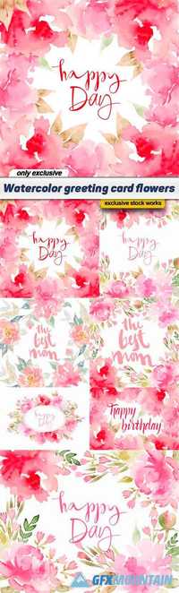 Watercolor greeting card flowers - 7 EPS