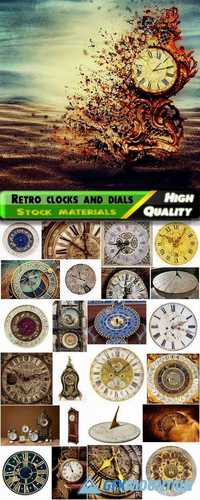 Retro and vintage and ancient clocks and dials with arrows Stock images