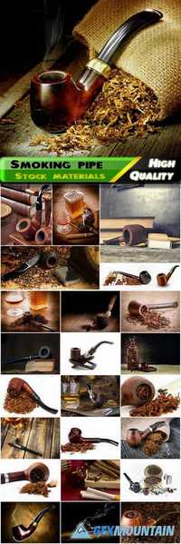 Wooden smoking pipe and tobacco Stock images