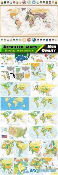 Detailed maps of the world and continents