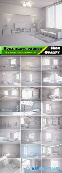 3D render of grey blank home interiors - kitchen, hallway, bedroom, guest room Stock images