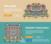 Architecture real estate flat line web banner