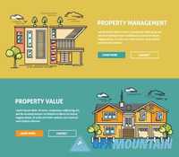 Architecture real estate flat line web banner