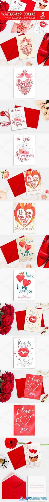 Watercolor Valentine's cards bundle 509300