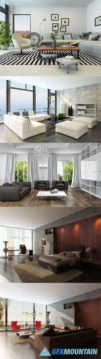 Modern wooden living room interior