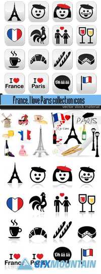 France, I love Paris collection icons