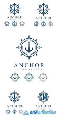 Ship's Wheel, Compass, Anchor, Circle Logo Design Template