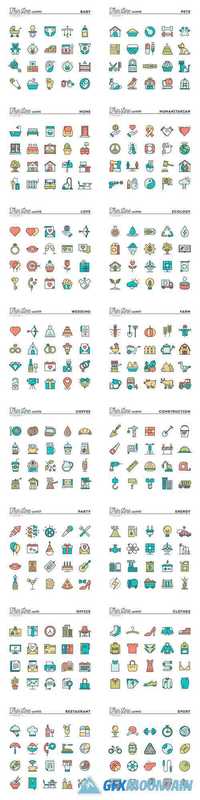 Thin Line Color Icons Set 2