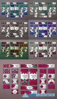Big Templates Set. Business Cards, Invitations and Banners. Floral Mandala Pattern and Ornaments