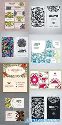 Brochures in Random Colorful Style. Vintage Frames and Backgrounds