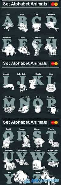 Zoo Alphabet in Vector with Different Animals on Black Board