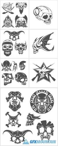 Set of Skulls for Tattoo Design