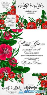 Wedding Invitation with Hibiscus and Cakura Flowers