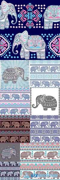 Vintage Indian Elephant with Tribal Ornaments - Floral Mandala Greeting Card