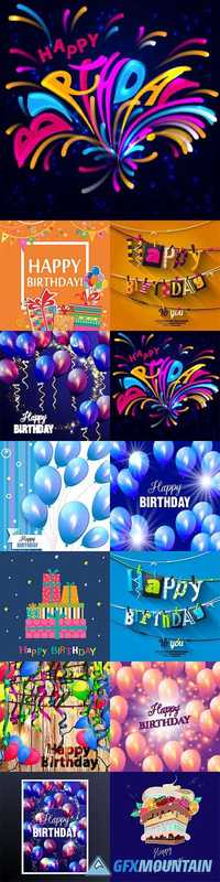 Happy Birthday card with balloons and confetti 