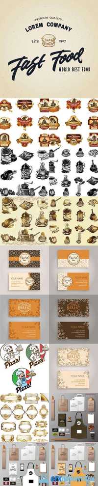 Coffee food bakery card logos and label