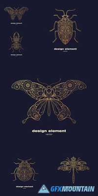 Modern Decorative Insects Illustrations - Template for Creating Logo, Emblem, Sign, Poster