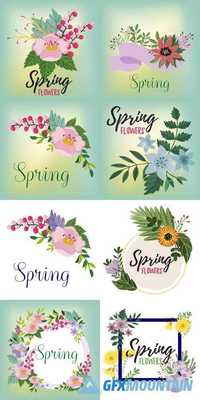 Spring Flowers Isolated Vector on White Background