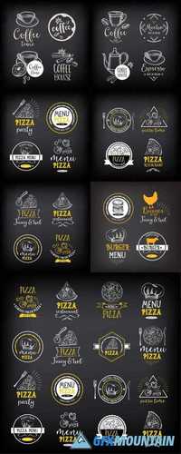 Pizza Menu Restaurant Badges - Food Design Icons with Hand-Drawing Elements