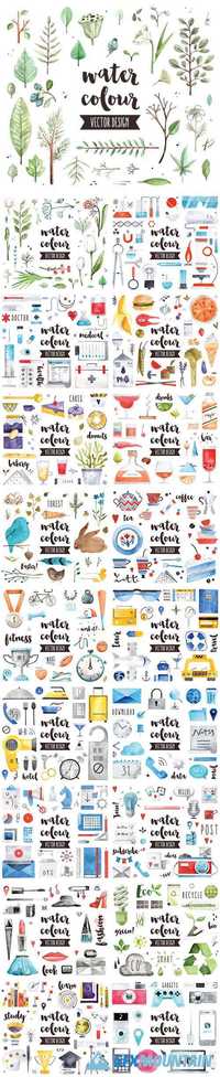 Watercolor icons and design elements