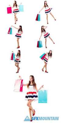 Beautiful Caucasian Female with Shopping Bags