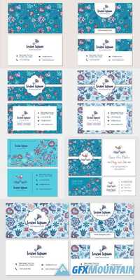 Visiting Card or Business Card Set with Cute Hand Drawn Logo Flower