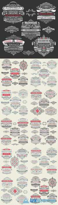 Decorative vintage label banners and elements