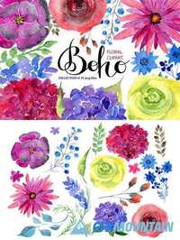 Watercolor bright boho flowers 700011