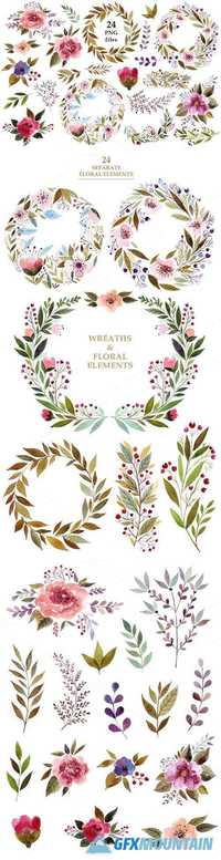 Watercolor flowers & wreaths 681069