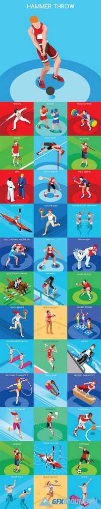 Sports people isometric Olympics Rio 2016