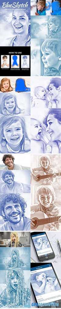 GraphicRiver BlueSketch - Drawing Photoshop Action