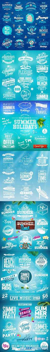 Summer Typography Illustration set with signs and symbols