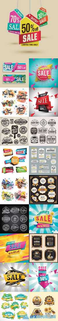 Commercial labels sale banner and badges