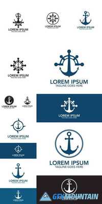Steering Wheel and Anchor Navigation Equipment Isolated Logo