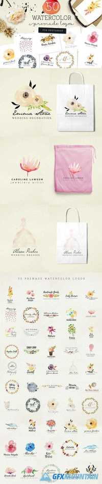 50 Premade Watercolor Logos 925773