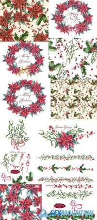 Hand-Drawn Watercolor Christmas Flowers