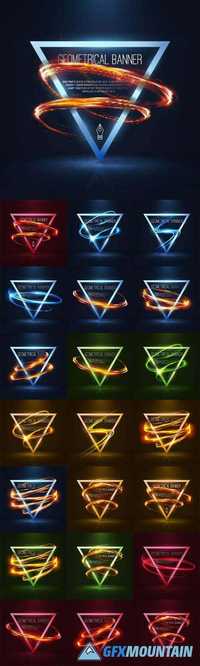 Geometrical banners with neon lights